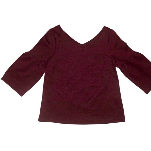 Ann Taylor Burgundy Bell Sleeve V-Neck Sweater XS - Picture 2 of 5